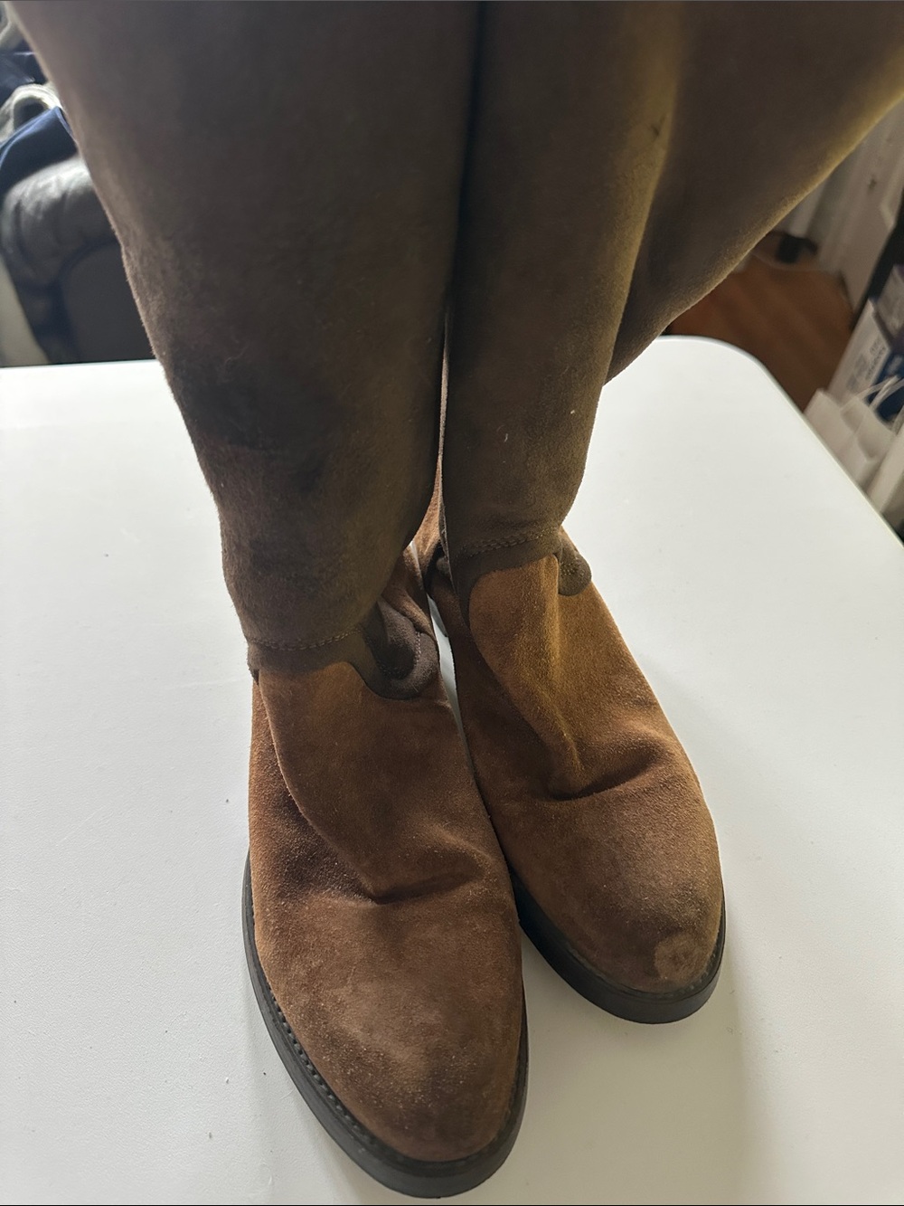 C1- Women's Brown Suede shearling Knee-High Boots